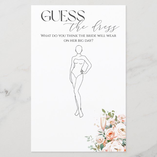 Guess The Dress Petals And Prosecco Bridal Game (Front)