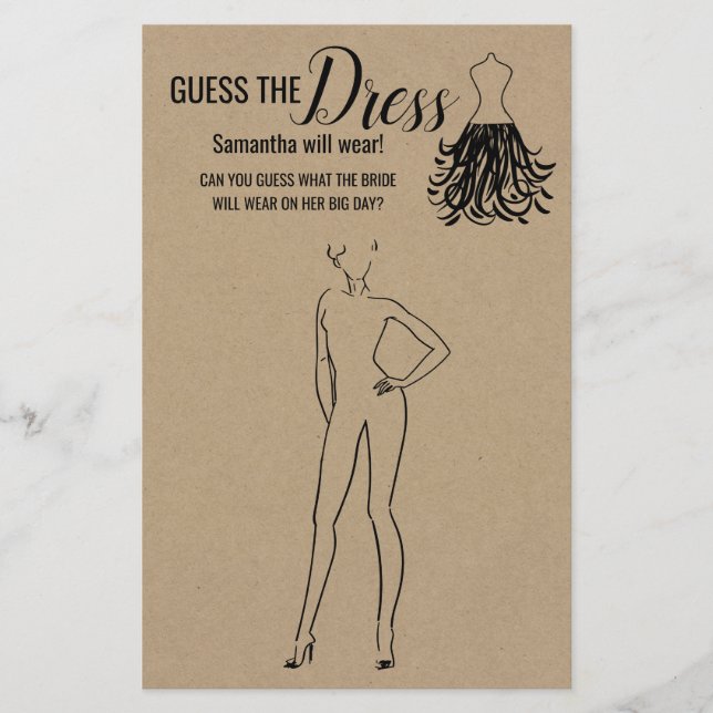 Guess the dress rustic bilingual game shower (Front)