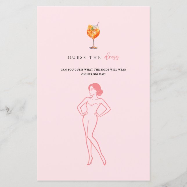 Guess the Dress Spritz Bridal Shower Game (Front)