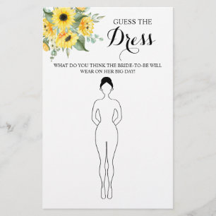 Guess the Dress Sunflowers Bridal Shower Game Card Flyer