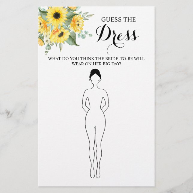 Guess the Dress Sunflowers Bridal Shower Game Card Flyer (Front)