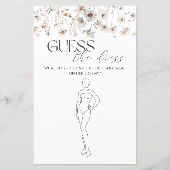 Guess The Dress Wildflower Bridal Shower Game (Front)
