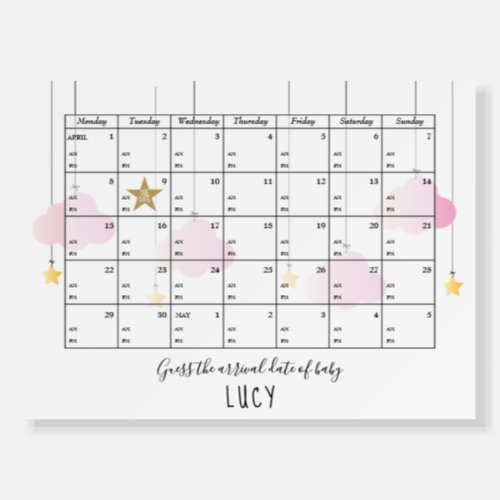 Guess The Due Date And Time Stars Baby Shower Game Foam Board