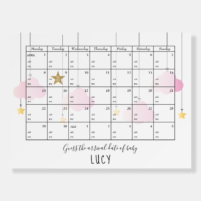 Guess The Due Date And Time Stars Baby Shower Game Foam Board (Front)