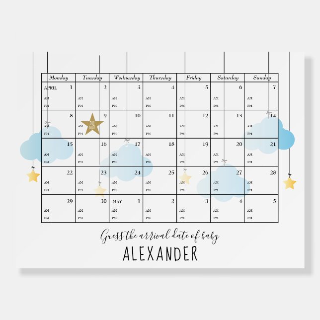 Guess The Due Date And Time Stars Baby Shower Game Foam Board (Front)