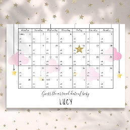 Guess The Due Date And Time Stars Baby Shower Game Poster