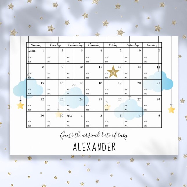 Guess The Due Date And Time Stars Baby Shower Game Poster (Guess The Due Date And Time Stars Baby Shower Game Poster)