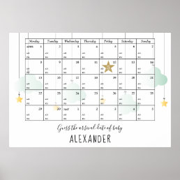 Guess The Due Date And Time Stars Baby Shower Game Poster