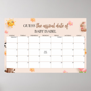 Guess The Due Date Baby Shower Calendar  Poster
