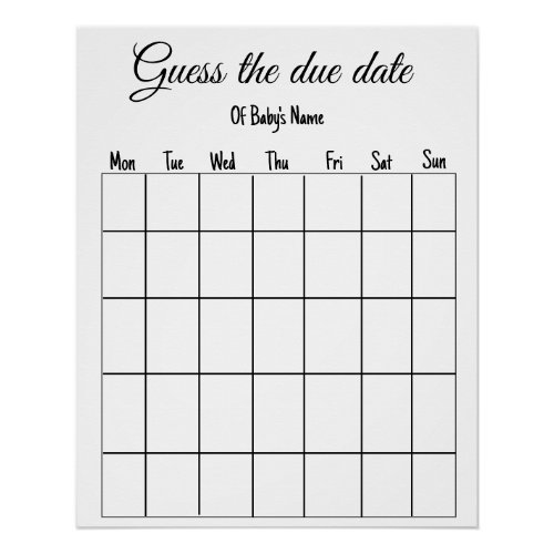 guess the due date baby shower game poster