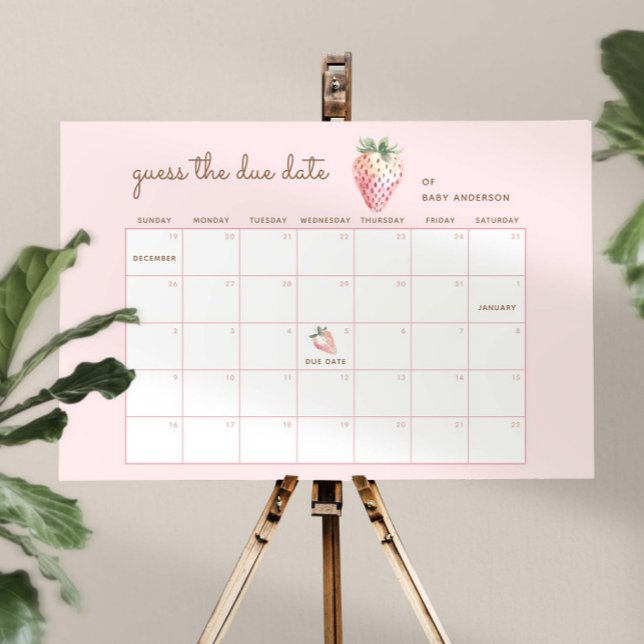 Guess the Due Date. Berry Sweet Baby Shower Foam Board (guess the due date berry sweet baby shower game in blush pink coquette)