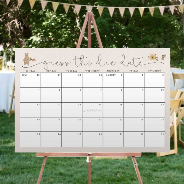 Guess the Due Date Boho Woodland Baby Shower Foam Board (Creator Uploaded)