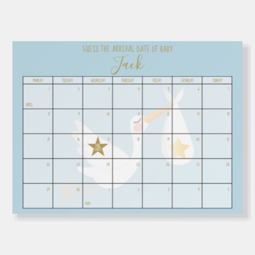 Guess The Due Date Calendar Blue Baby Shower Game Foam Board