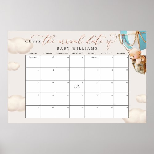 Guess The Due Date Calendar Blue Bear Poster