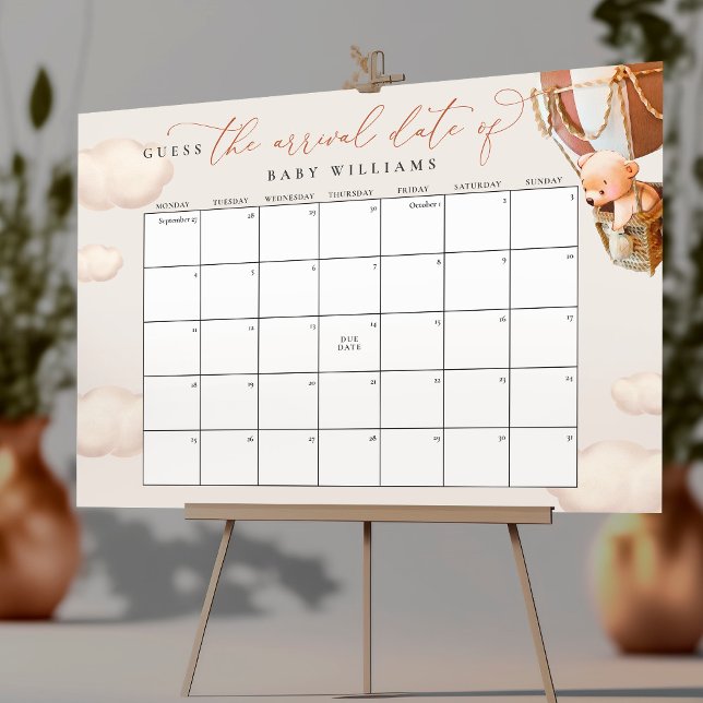 Guess The Due Date Calendar Brown Bear Poster (Creator Uploaded)