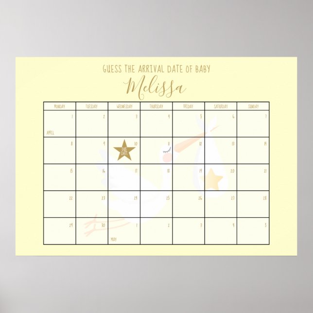 Guess The Due Date Calendar Cream Baby Shower Game Poster (Front)