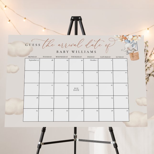 Guess The Due Date Calendar Elephant Foam Board (In Situ (Stand))