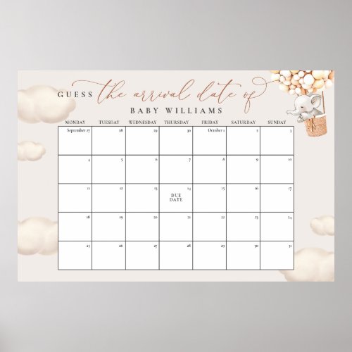 Guess The Due Date Calendar Elephant Poster