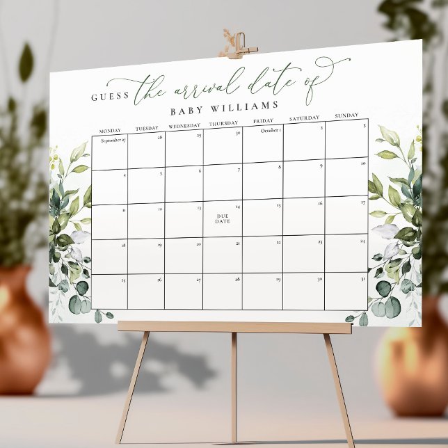 Guess The Due Date Calendar Eucalyptus Greenery Poster (Creator Uploaded)