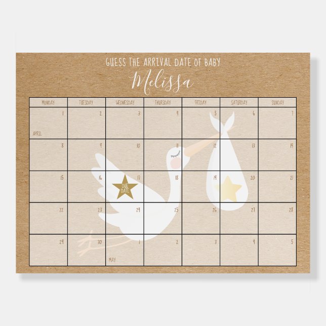 Guess The Due Date Calendar Kraft Baby Shower Game Foam Board (Front)