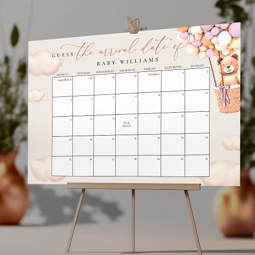 Guess The Due Date Calendar Lavender Bear Poster