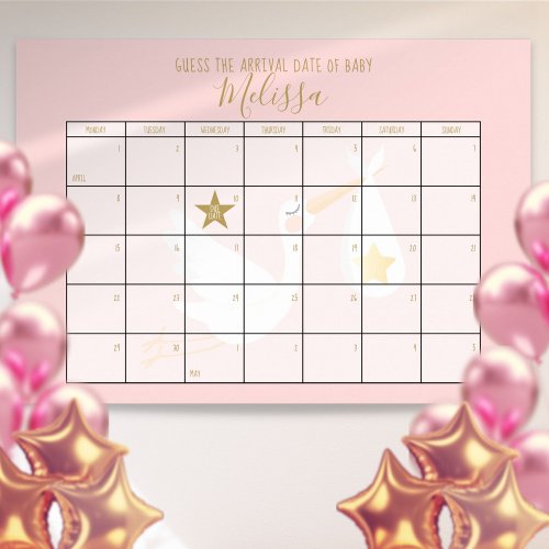 Guess The Due Date Calendar Pink Baby Shower Game Poster