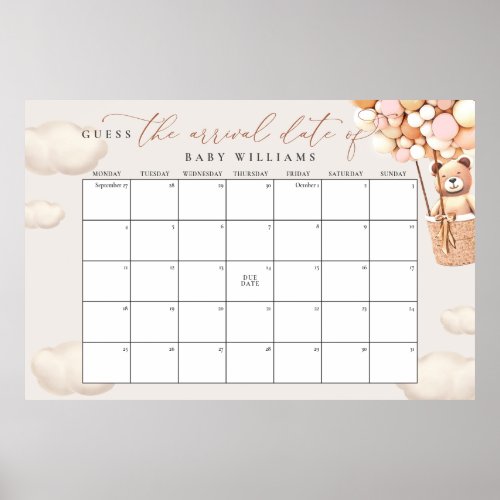 Guess The Due Date Calendar Pink Bear Poster