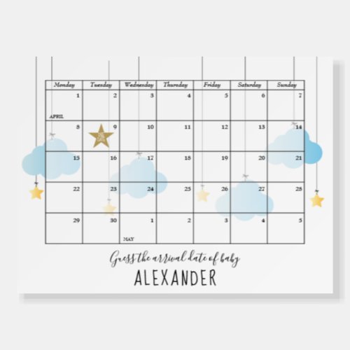 Guess The Due Date Clouds Stars Baby Shower Game Foam Board