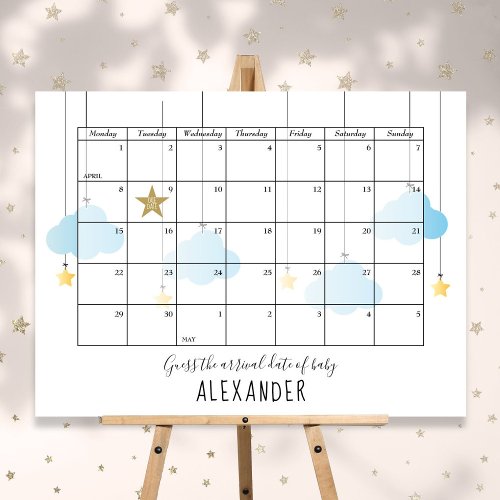 Guess The Due Date Clouds Stars Baby Shower Game Foam Board