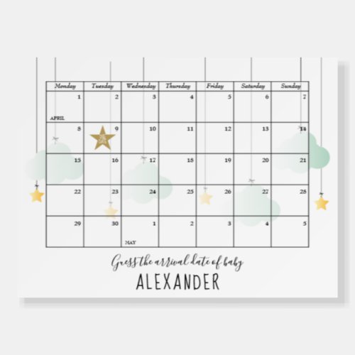 Guess The Due Date Clouds Stars Baby Shower Game Foam Board