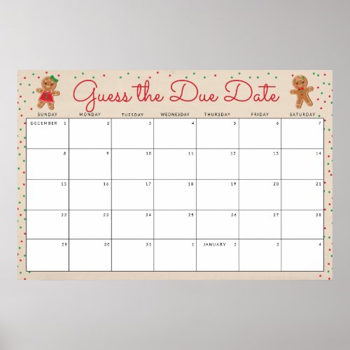 Guess the Due Date Gingerbread Baby Shower Game Poster