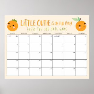 Guess the Due Date Orange Little Cutie Baby Shower Poster