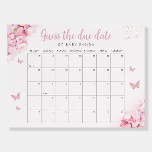 Guess the Due Date Pink Butterfly Baby Shower Game Foam Board