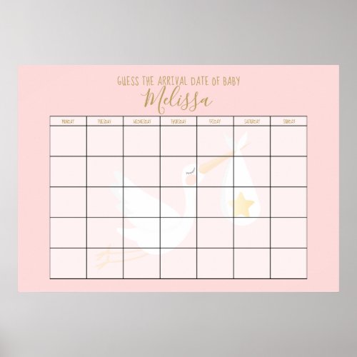 Guess The Due Date Pink Special Delivery Stork Poster