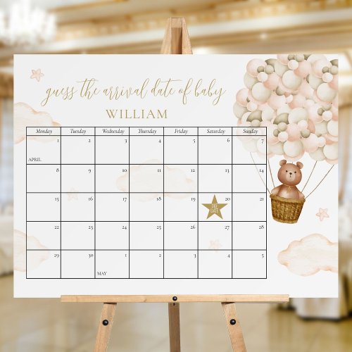 Guess The Due Date Teddy Bear Baby Shower Game Foam Board