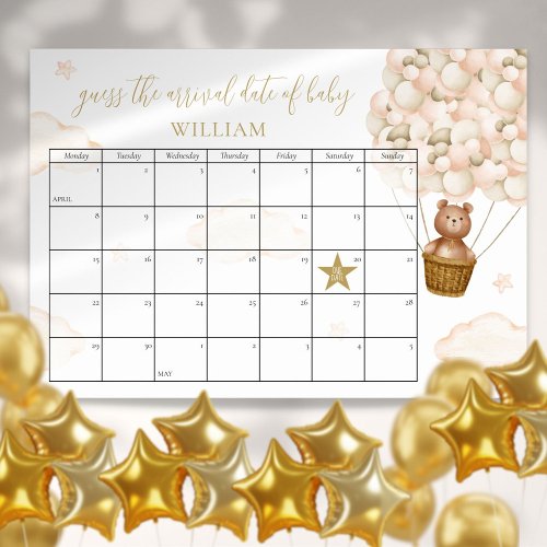 Guess The Due Date Teddy Bear Baby Shower Game Poster