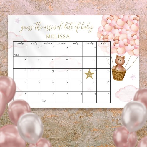 Guess The Due Date Teddy Bear Pink Baby Shower Poster