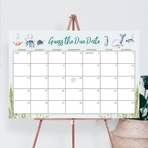 Guess the Due Date Under the Sea Baby Shower Game Foam Board