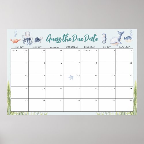 Guess the Due Date Under the Sea Baby Shower Game Poster