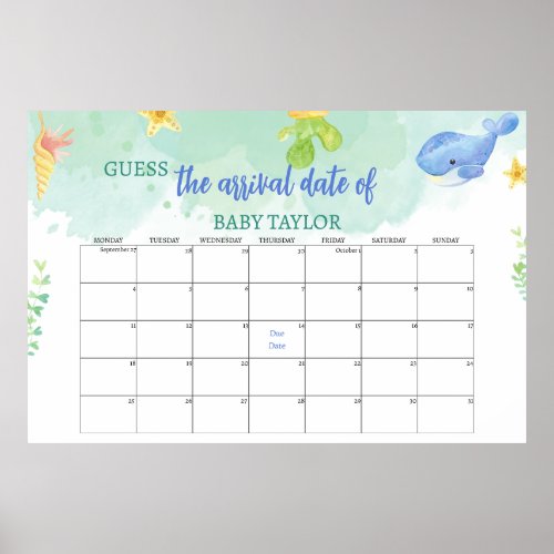 Guess The Due Date Under the Sea Baby Shower  Poster