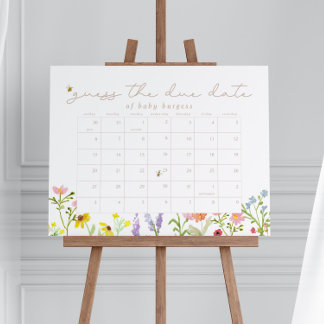 Guess the Due Date Wildflower Bee Baby Shower Game Foam Board