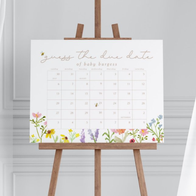 Guess the Due Date Wildflower Bee Baby Shower Game Foam Board (Customize this design to match your baby shower month and due date!)