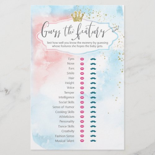 Guess the Features Baby Trait Gender Reveal Game