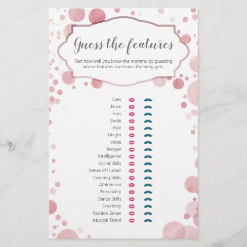 Guess the Features Rose Baby Trait Shower Game