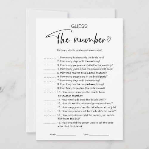 Guess The Number  Bridal Shower Game Invitation