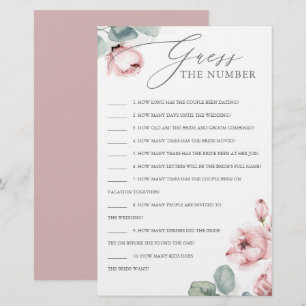 Guess The Number Dusty Rose Bridal Shower Game