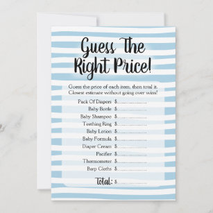 Guess The Price Baby Shower Game Blue White Invitation