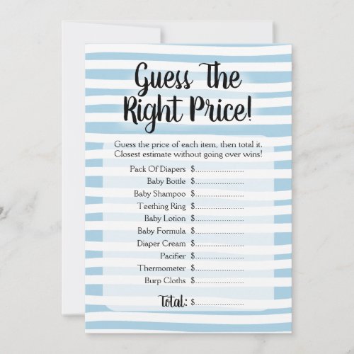 Guess The Price Baby Shower Game Blue White Invitation