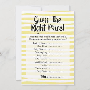 Guess The Price Baby Shower Game Yellow White Invitation