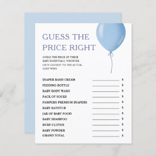 Guess The Price Blue Balloon Boy Baby Shower Game